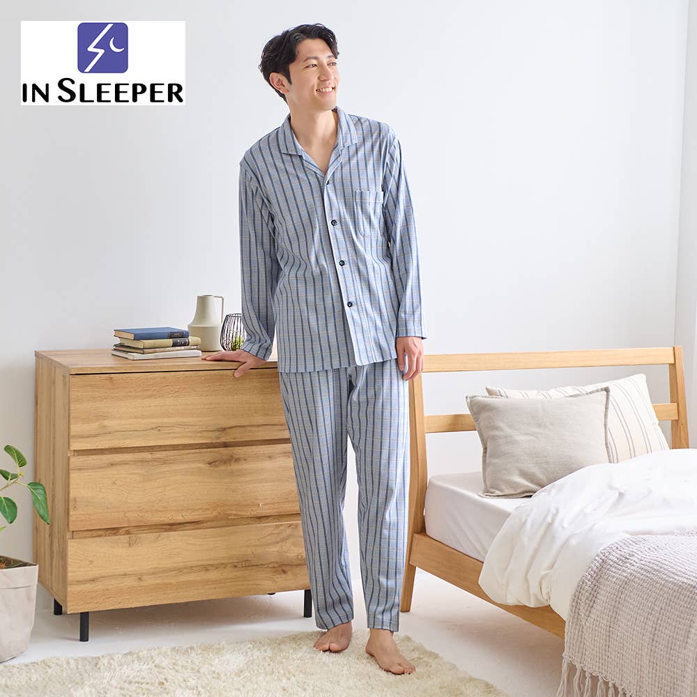 【脇縫い目無し・綿100%】スムース 長袖長パンツ テーラーパジャマ【SALE】